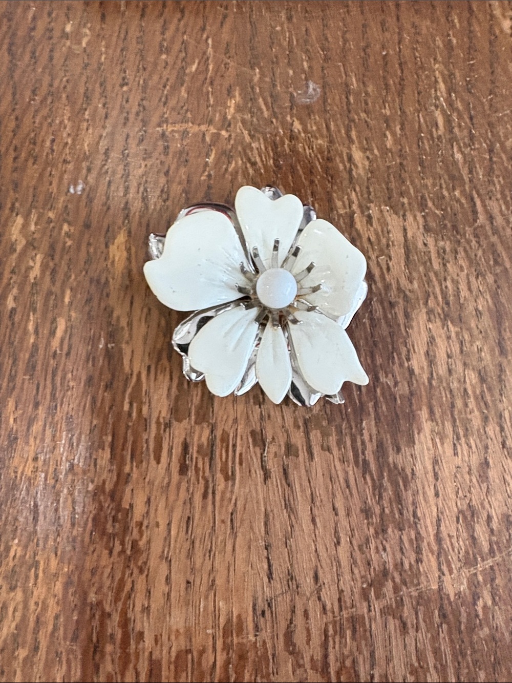 Vintage Flower Enamel Brooch - White Floral Pin